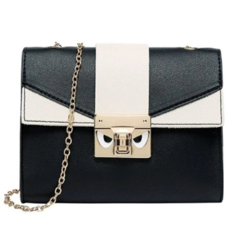 NEW PU Leather Small Fashion Slung Mobile Bag With Contrast Lock Chain